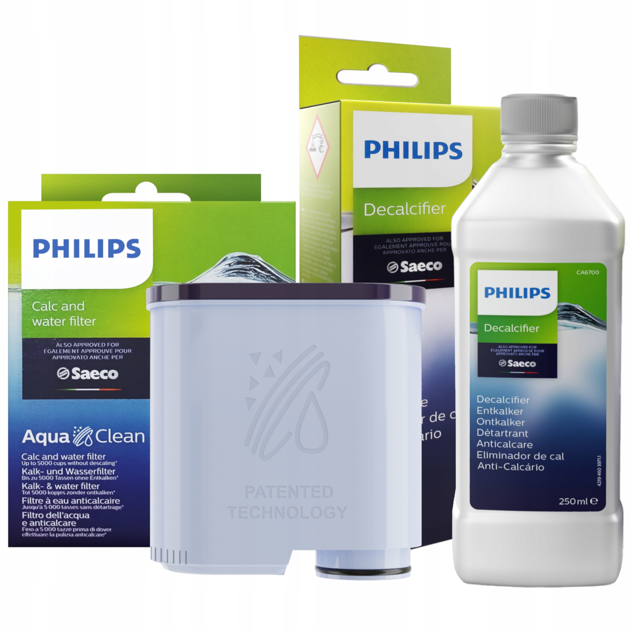Philips filter CA6903/10 + tekutý odstraňovač vodného kameňa pre Philips Saeco Decalcifier 0,25 l